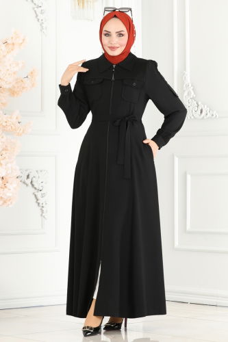 moda selvim Abaya 2214EDM718 Black - Thumbnail