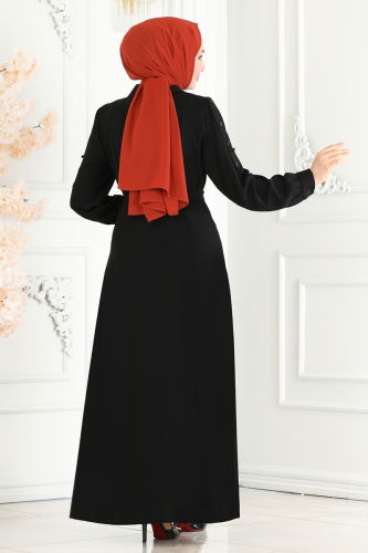 moda selvim Abaya 2214EDM718 Black - Thumbnail