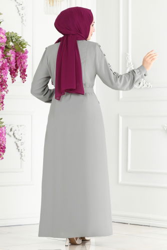 moda selvim Abaya 2214EDM718 Gray - Thumbnail