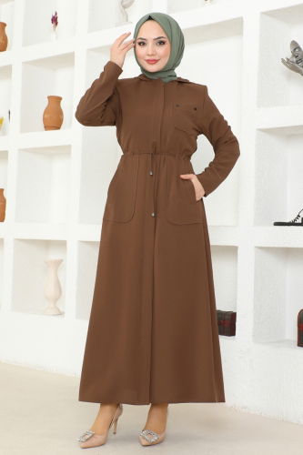 moda selvim Abaya 2216EDM718 Brown - Thumbnail