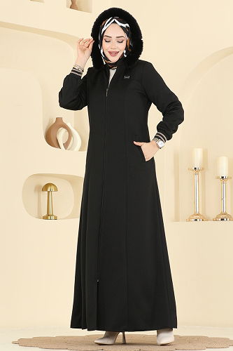 moda selvim Abaya 2229OZT1013 Black - Thumbnail