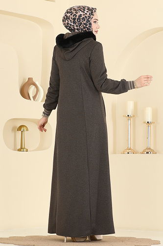 moda selvim عباءة بيج غامق 2229OZT1013 - Thumbnail