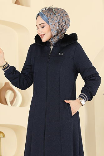 moda selvim Abaya 2229OZT1013 Navy Blue - Thumbnail