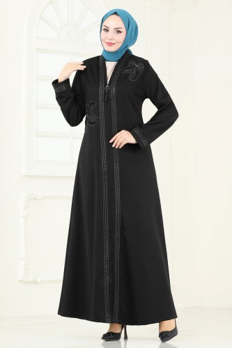 moda selvim Abaya 2247EDM718 Black - Thumbnail