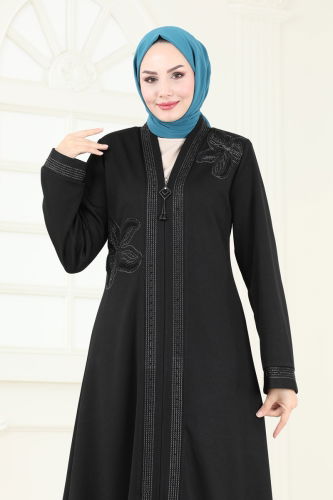 moda selvim Abaya 2247EDM718 Black - Thumbnail