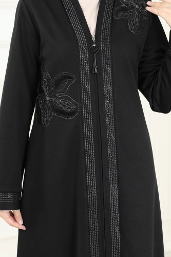 moda selvim Abaya 2247EDM718 Black - Thumbnail