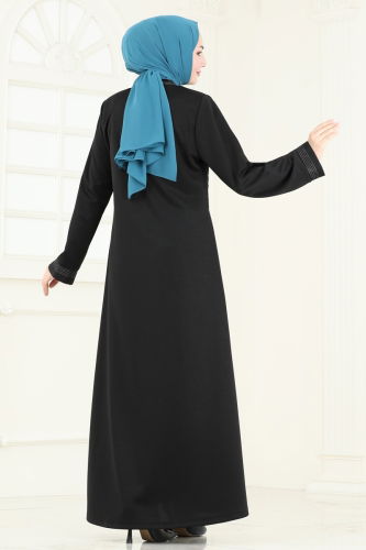 moda selvim Abaya 2247EDM718 Black - Thumbnail