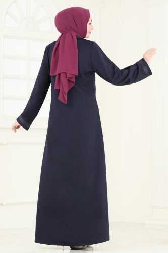 moda selvim Abaya 2247EDM718 Navy Blue - Thumbnail