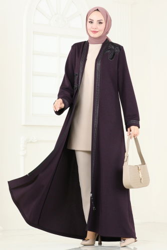 moda selvim Abaya 2247EDM718 Purple - Thumbnail