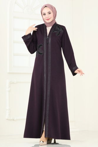 moda selvim Abaya 2247EDM718 Purple - Thumbnail