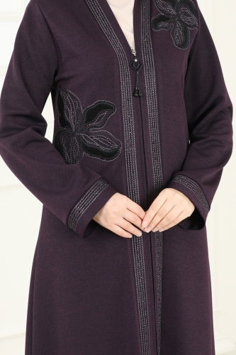 moda selvim Abaya 2247EDM718 Purple - Thumbnail