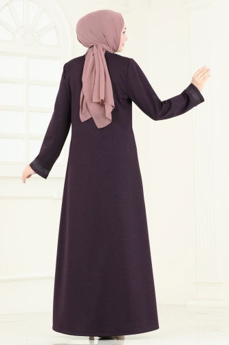 moda selvim Abaya 2247EDM718 Purple - Thumbnail