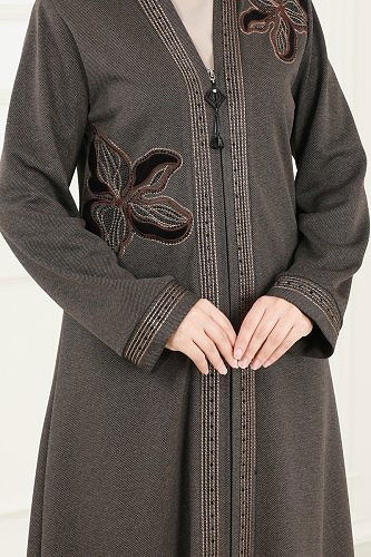 moda selvim عباءة بيج 2247EDM718 - Thumbnail