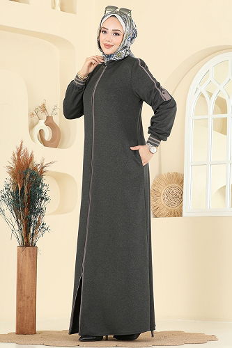 moda selvim عباءة رمادي غامق 2252OZT1013 - Thumbnail