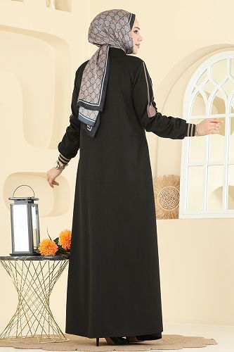 moda selvim Abaya 2252OZT1013 Black - Thumbnail