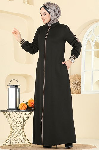 moda selvim عباءة أسود 2252OZT1013 - Thumbnail