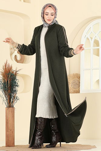 moda selvim Abaya 2252OZT1013 Khaki - Thumbnail