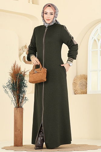 moda selvim Abaya 2252OZT1013 Khaki - Thumbnail