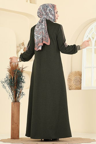 moda selvim عباءة اخضر عفني 2252OZT1013 - Thumbnail