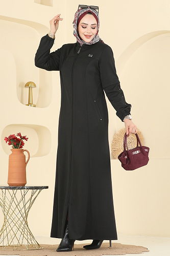 moda selvim Abaya 2281OZT1013 Black - Thumbnail