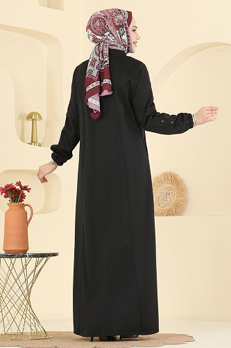 moda selvim Abaya 2281OZT1013 Black - Thumbnail