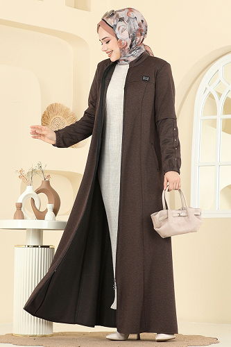 moda selvim عباءة بني 2281OZT1013 - Thumbnail