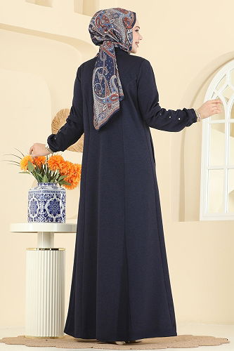 moda selvim Abaya 2281OZT1013 Navy Blue - Thumbnail