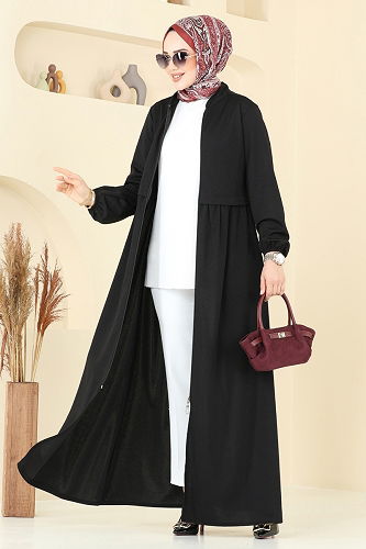 moda selvim Abaya 23002UKB139 Black - Thumbnail