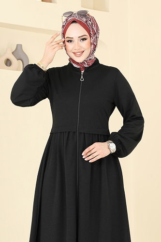 moda selvim Abaya 23002UKB139 Black - Thumbnail