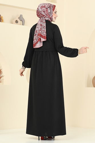 moda selvim عباءة أسود 23002UKB139 - Thumbnail
