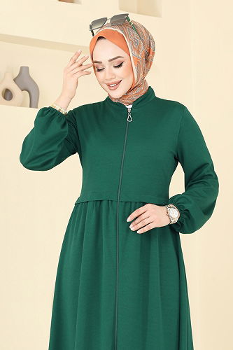 moda selvim عباءة زيتي 23002UKB139 - Thumbnail