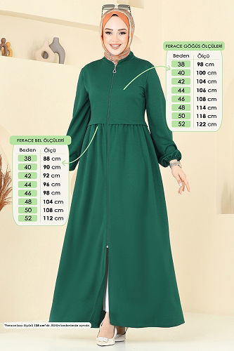 moda selvim عباءة زيتي 23002UKB139 - Thumbnail