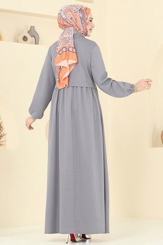 moda selvim عباءة رمادي 23002UKB139 - Thumbnail