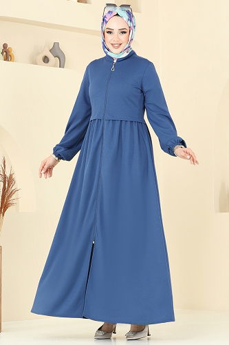 moda selvim عباءة ازرق 23002UKB139 - Thumbnail