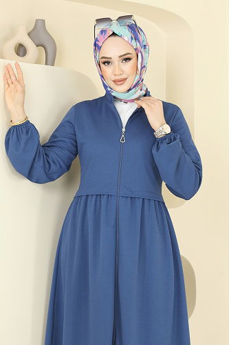 moda selvim عباءة ازرق 23002UKB139 - Thumbnail