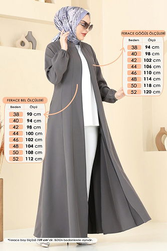 moda selvim عباءة رمادي غامق 23003UKB139 - Thumbnail