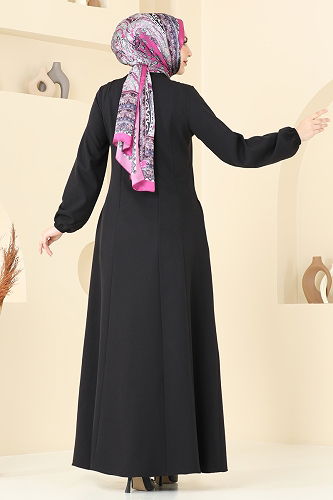moda selvim عباءة أسود 23003UKB139 - Thumbnail