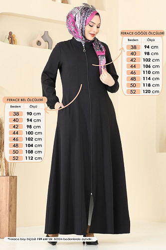 moda selvim عباءة أسود 23003UKB139 - Thumbnail