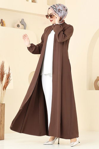 moda selvim Abaya 23003UKB139 Brown - Thumbnail