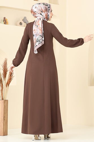 moda selvim عباءة بني 23003UKB139 - Thumbnail