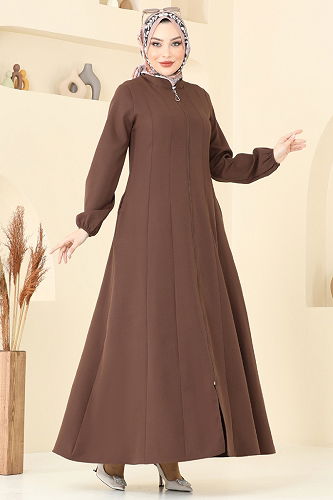 moda selvim عباءة بني 23003UKB139 - Thumbnail