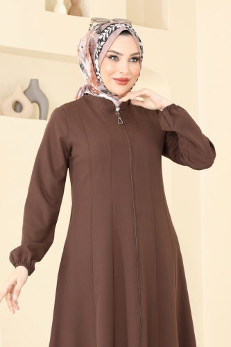 moda selvim عباءة بني 23003UKB139 - Thumbnail