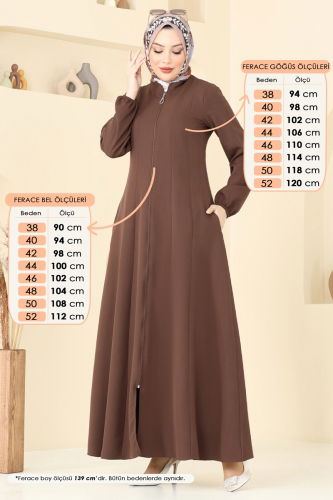 moda selvim عباءة بني 23003UKB139 - Thumbnail