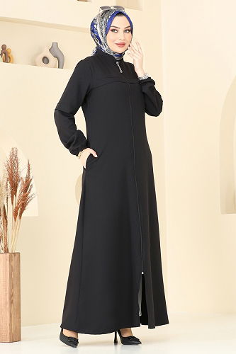 moda selvim Abaya 23006UKB139 Black - Thumbnail