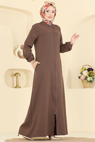 moda selvim Abaya 23006UKB139 Brown - Thumbnail