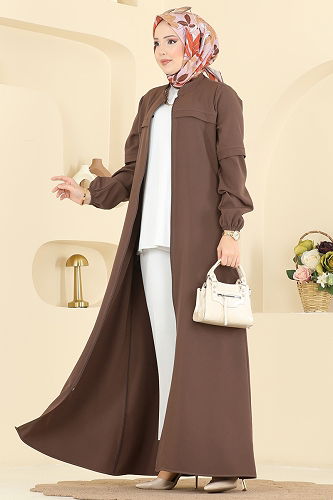 moda selvim عباءة بني 23006UKB139 - Thumbnail