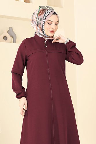 moda selvim Abaya 23006UKB139 Burgundy - Thumbnail