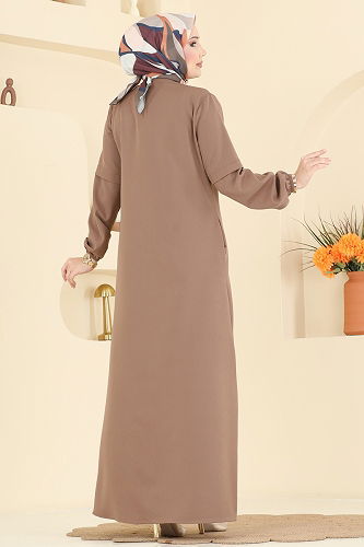 moda selvim عباءة بيج غامق 23006UKB139 - Thumbnail