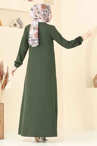 moda selvim عباءة اخضر عفني 23006UKB139 - Thumbnail