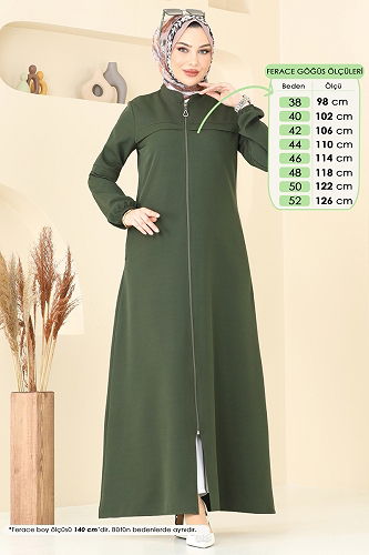 moda selvim عباءة اخضر عفني 23006UKB139 - Thumbnail